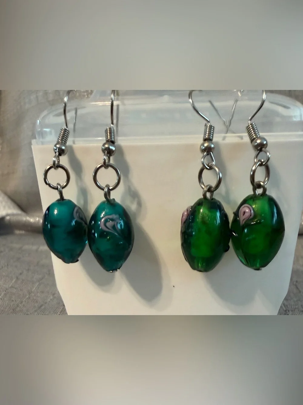 Handcrafted Green Glass Bead Drop Earrings - Women Jewelry